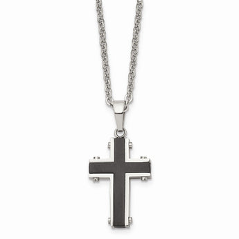 Stainless Steel Polished Black IP-plated Cross Necklace