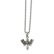 Stainless Steel Polished and Antiqued Cross w/Wings Necklace