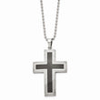 Stainless Steel Polished Carbon Fiber Inlay Cross 22in Necklace