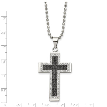 Stainless Steel Polished Black IP-plated CZ Cross Necklace