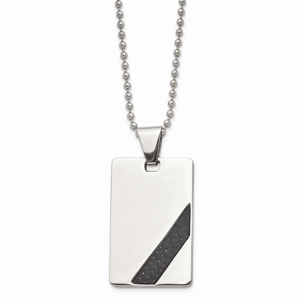 Stainless Steel Polished Black Carbon Fiber Inlay 24in Necklace