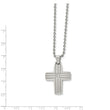 Stainless Steel Polished and Brushed CZ Cross Necklace