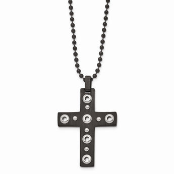 Stainless Steel Brushed and Polished Black IP-plated Cross Necklace