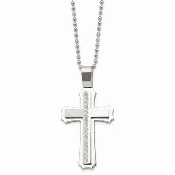 Stainless Steel Polished and Brushed Cross Necklace