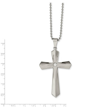 Stainless Steel Polished and Brushed CZ Cross Necklace