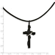 Stainless Steel Polished Black IP-plating Cross Leather Cord Necklace