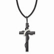 Stainless Steel Polished Black IP-plating Cross Leather Cord Necklace