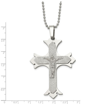 Stainless Steel Polished Laser Cut Crucifix Necklace