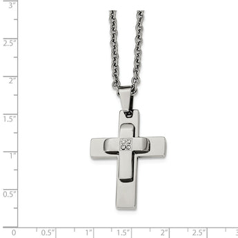 Stainless Steel Polished CZ Cross Necklace