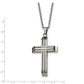 Stainless Steel Brushed and Polished Cross Necklace