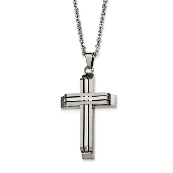 Stainless Steel Brushed and Polished Cross Necklace