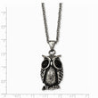Stainless Steel Antiqued and Polished Black Glass Owl Necklace