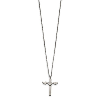 Stainless Steel Polished Cross with Heart Necklace