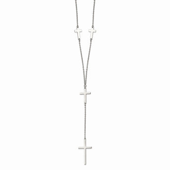 Stainless Steel Polished Cross Dangle Slip on Necklace