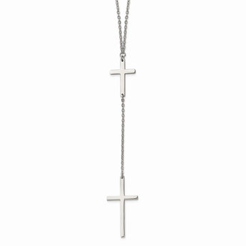 Stainless Steel Polished Cross Dangle Slip on Necklace