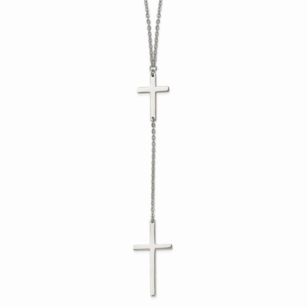 Stainless Steel Polished Cross Dangle Slip on Necklace