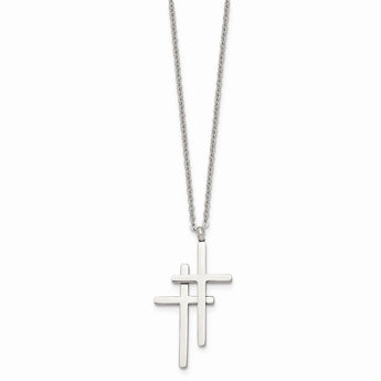 Stainless Steel Polished Double Cross Necklace