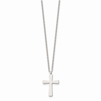 Stainless Steel Polished Small Cross 18in Necklace