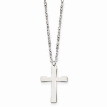 Stainless Steel Polished Small Cross 18in Necklace