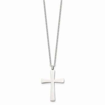 Stainless Steel Polished Cross 18in Necklace