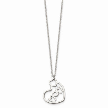 Stainless Steel Brushed and Polished MOM Heart Necklace