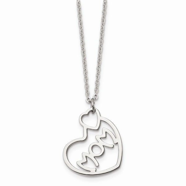 Stainless Steel Brushed and Polished MOM Heart Necklace
