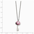 Stainless Steel Polished with Pink CZ Key Necklace - Birthstone Company