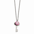 Stainless Steel Polished with Pink CZ Key Necklace - Birthstone Company