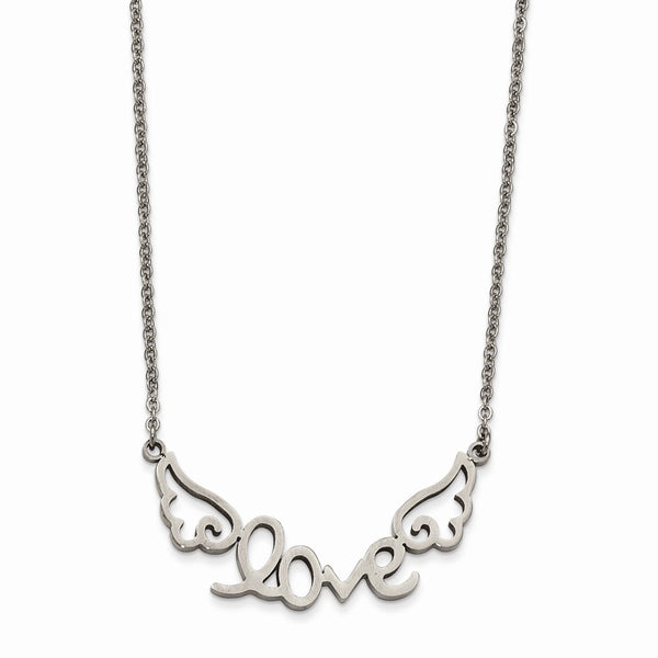 Stainless Steel Polished LOVE with Wings Necklace - Birthstone Company