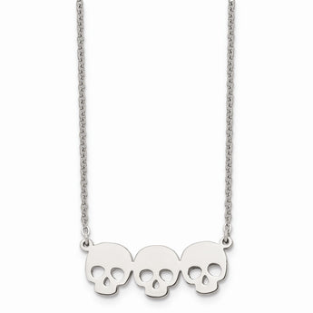 Stainless Steel Polished Three Skull Necklace