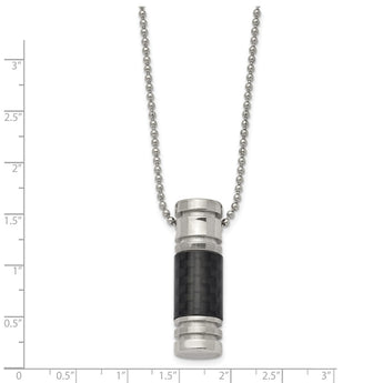 Stainless Steel Polished Black Carbon Fiber Inlay 22in Necklace