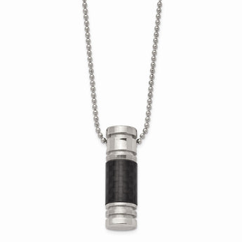 Stainless Steel Polished Black Carbon Fiber Inlay 22in Necklace