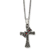 Stainless Steel Antiqued & Polished w/ Crystal Cross Necklace