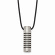 Stainless Steel Black Rubber Accent Leather Cord Necklace