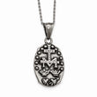 Stainless Steel Antiqued Polished Spanish Miraculous Medal Necklace