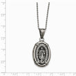 Stainless Steel Antiqued Polished Spanish Miraculous Medal Necklace