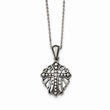 Stainless Steel Antiqued and Polished w/ Crystal Cross Necklace
