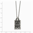 Stainless Steel Antiqued & Polished w/ Black Glass Cross Necklace