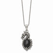 Stainless Steel Antiqued & Polished w/ Black Glass Dragon Necklace