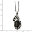 Stainless Steel Antiqued & Polished w/ Black Glass Dragon Necklace