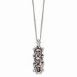 Stainless Steel Antiqued and Polished w/ Red Crystal Skull Necklace