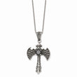 Stainless Steel Antiqued and Polished w/ Black CZ Cross Necklace