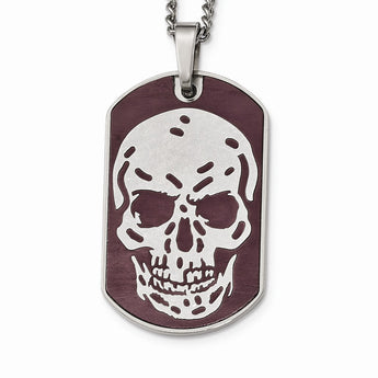 Stainless Steel Brown IP-plated Skull Dog Tag 24in Necklace