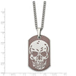 Stainless Steel Brown IP-plated Skull Dog Tag 24in Necklace