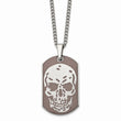 Stainless Steel Brown IP-plated Skull Dog Tag 24in Necklace