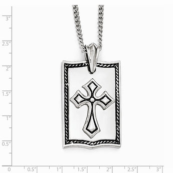 Stainless Steel Antiqued Cross Dog Tag Necklace