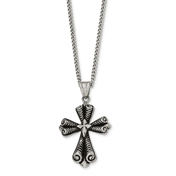 Stainless Steel Antiqued Cross Necklace