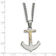 Stainless Steel w/14k Gold Crucifix Anchor Necklace