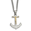 Stainless Steel w/14k Gold Crucifix Anchor Necklace