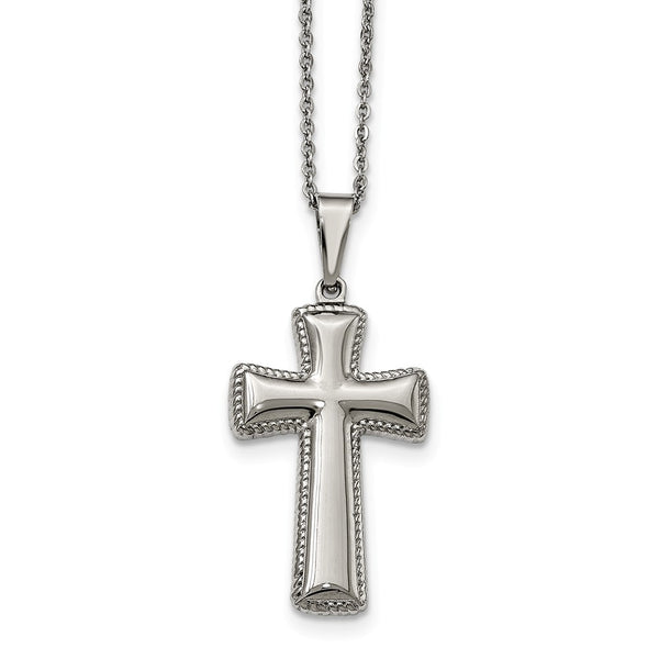 Stainless Steel Polished Medium Pillow Cross Necklace